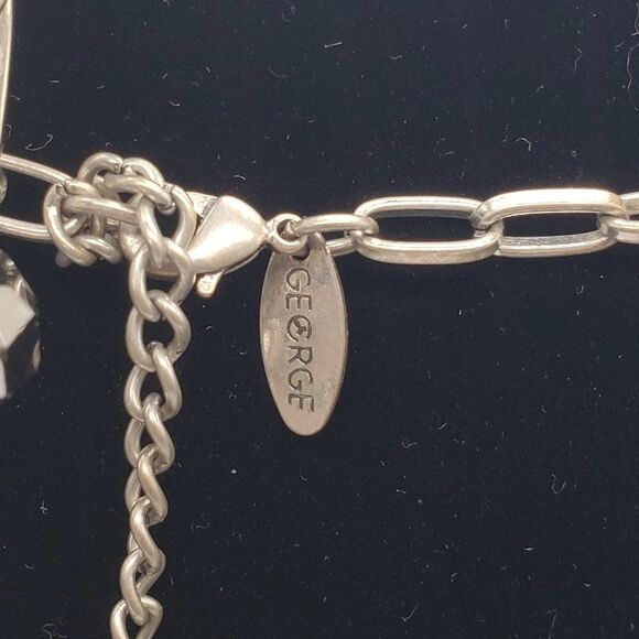 George Silver Tone 5 Strand Ring Link Necklace & Spring Silver Faux Gem Bracelet - Picture 10 of 14